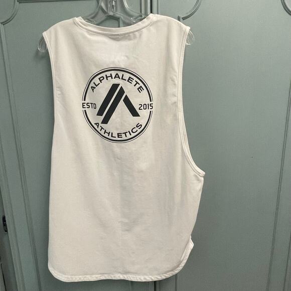 Alphalete Dynasty Logo Tank Size 3XL White Drop Arm Scoop Hem Gym Muscle - Picture 2 of 5